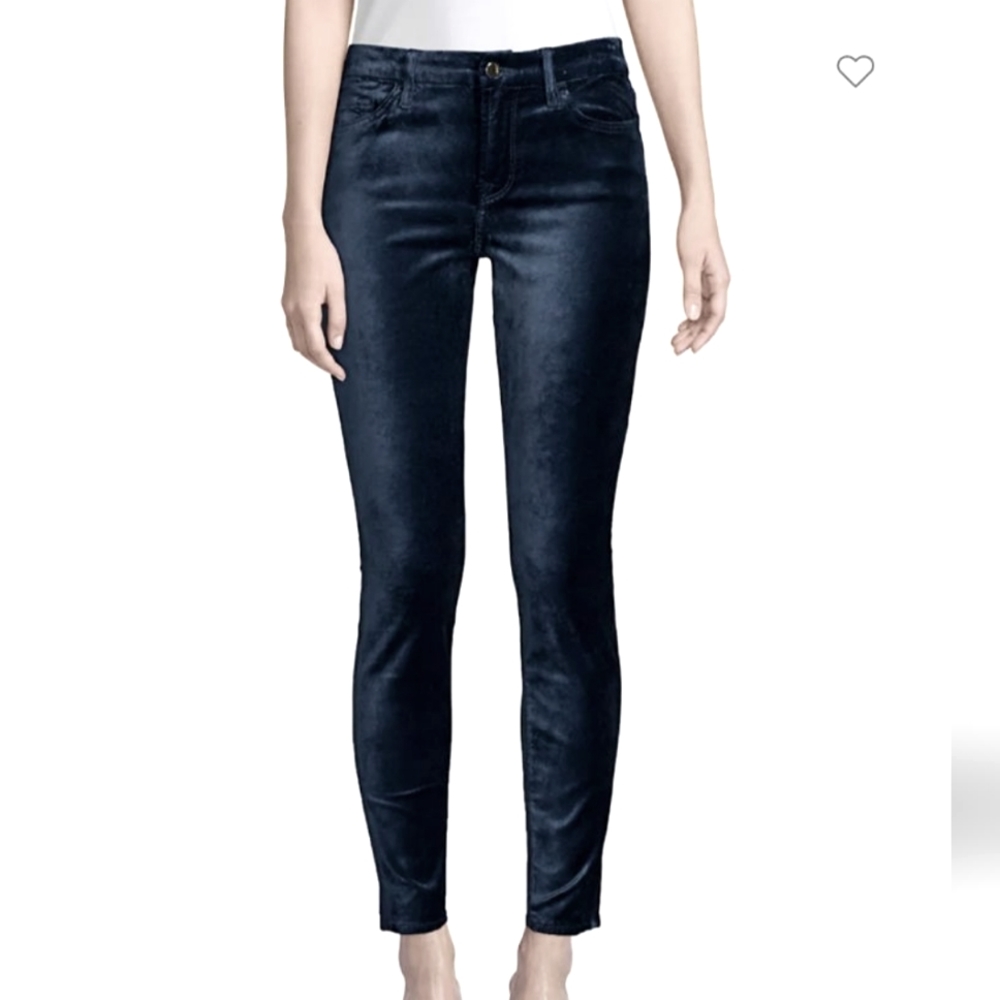 NWT 7 For All Mankind High Waist Velvet Ankle Skinny Jen7 10 Navy